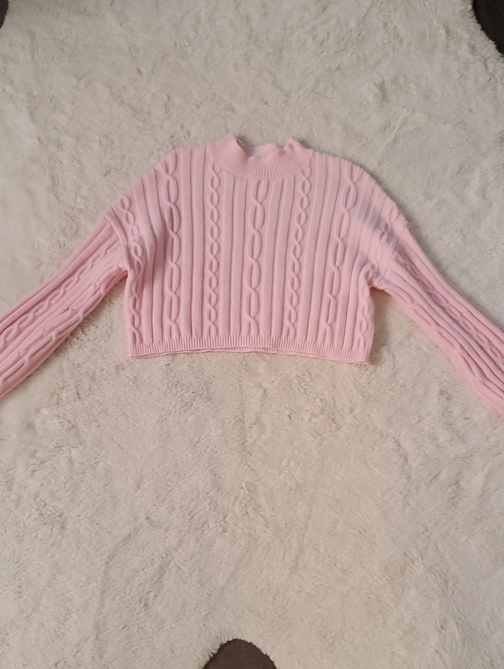 As Revival Cropped Pink Cable-Knit Sweater